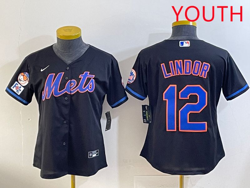 Youth 2025 New York Mets #12 Lindor Black Game Nike MLB Jersey style 11->youth mlb jersey->Youth Jersey